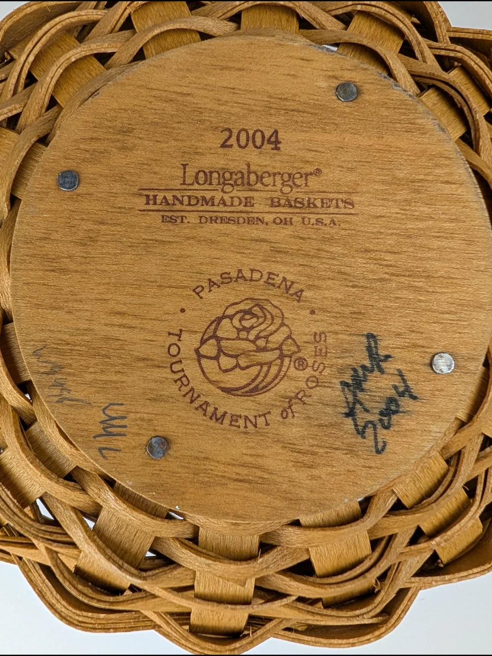 Longaberger 2004 Pasadena Tourn. Roses Sweetheart Basket/Liner/Lid/Tie-On/Prot.